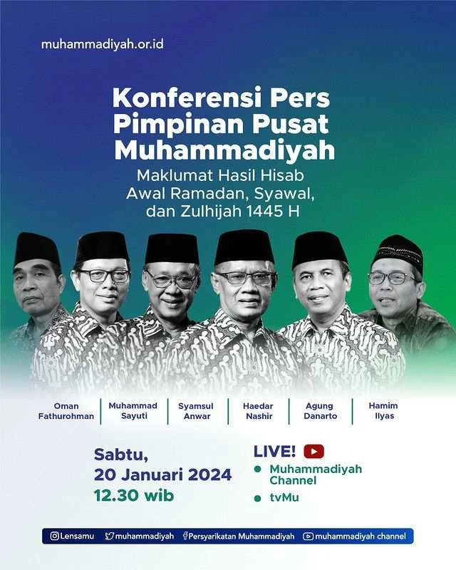 Pimpinan Pusat Muhammadiyah Umumkan Awal Ramadan, Idul Fitri, dan Awal Zulhijah 1445 H